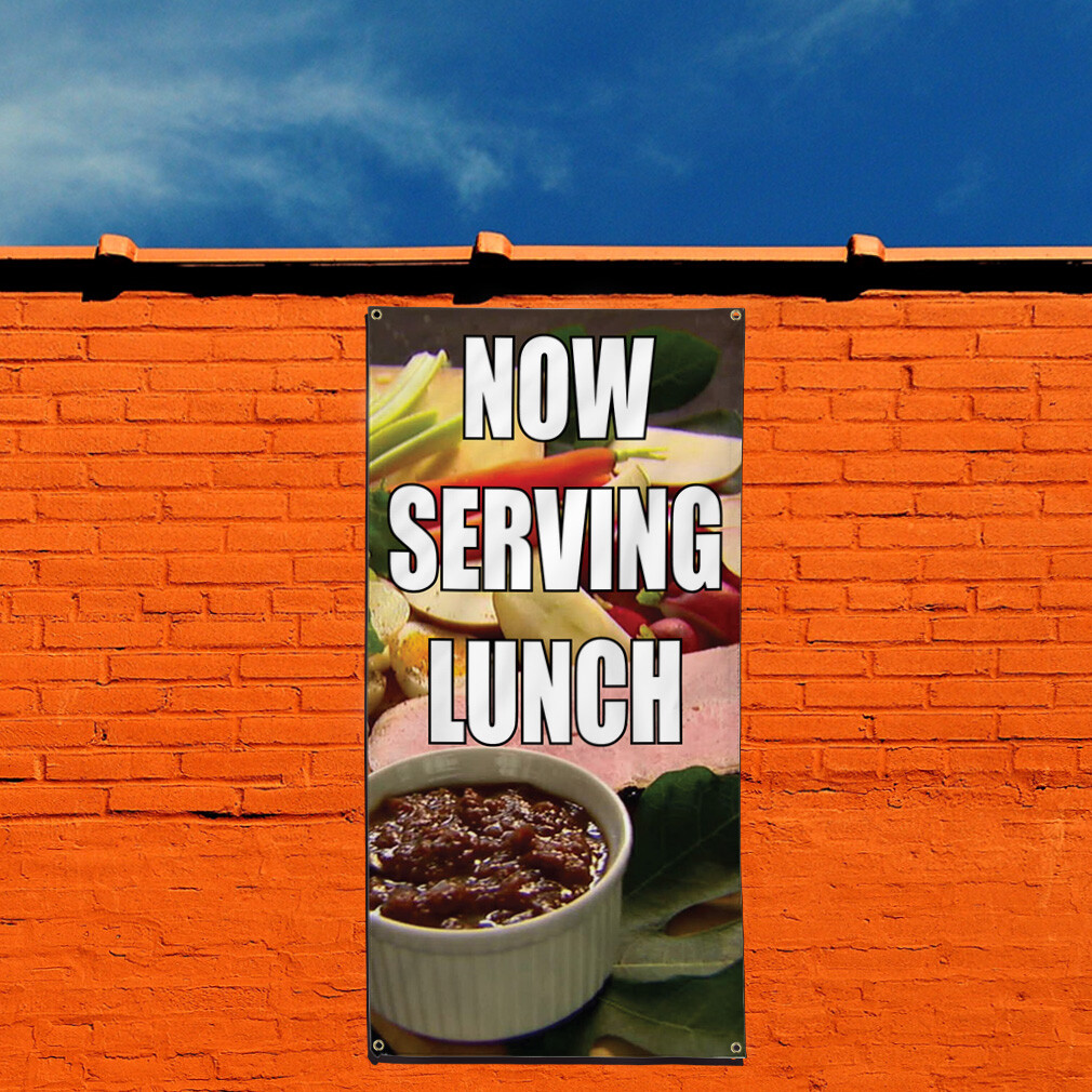 Vertical Vinyl Banner Multiple Sizes Now Serving Lunch Business Outdoor