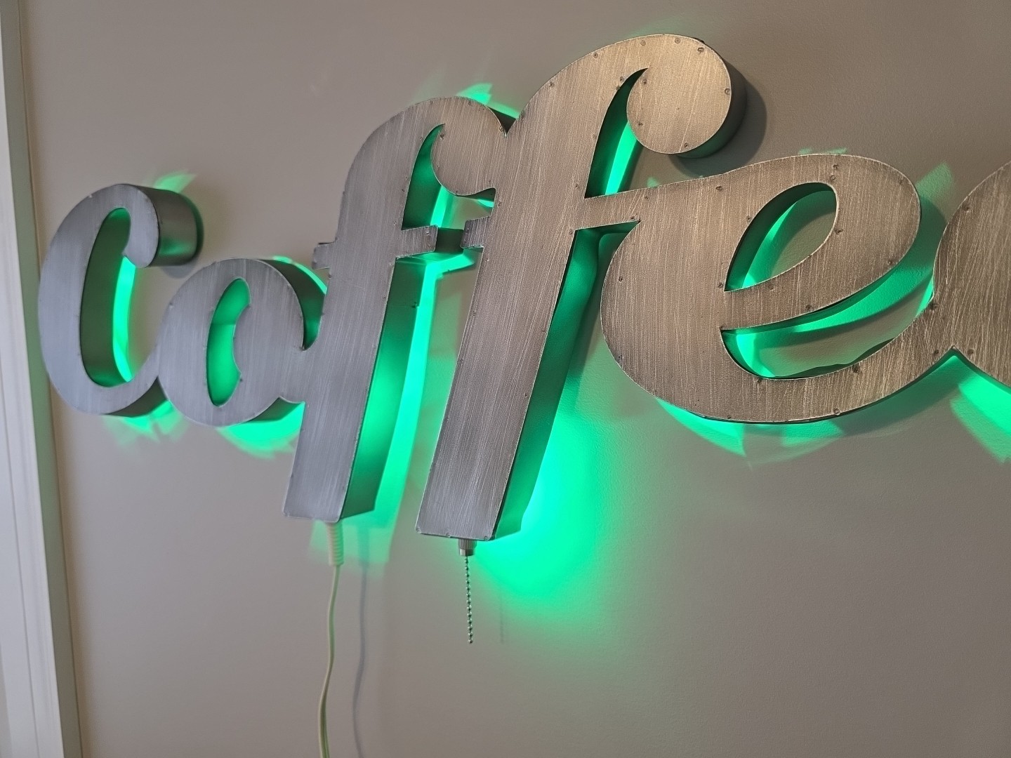 Wall Sign The Word COFFEE. With Pull Chain. 33″ Wide X 11″ Tall.