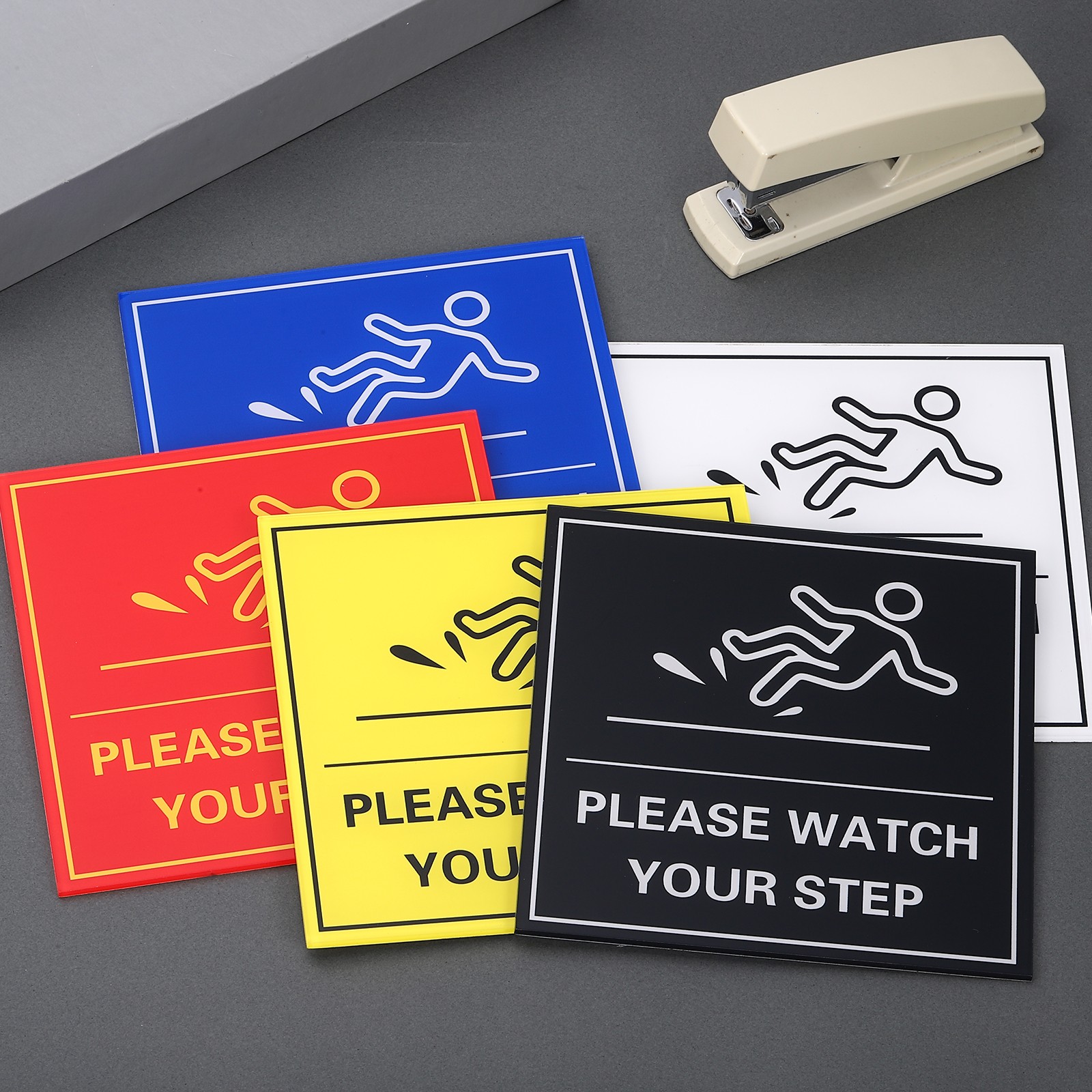 8″ x 8″ Please Watch Your Step Sign, 2 Pcs Warning Sign, Red with Yellow Text