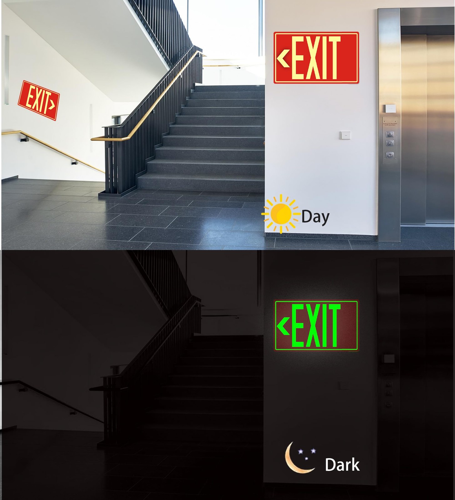 Photoluminescent Exit Sign 12×7 Inch Glow In The Dark SelfAdhesive 5 PCS