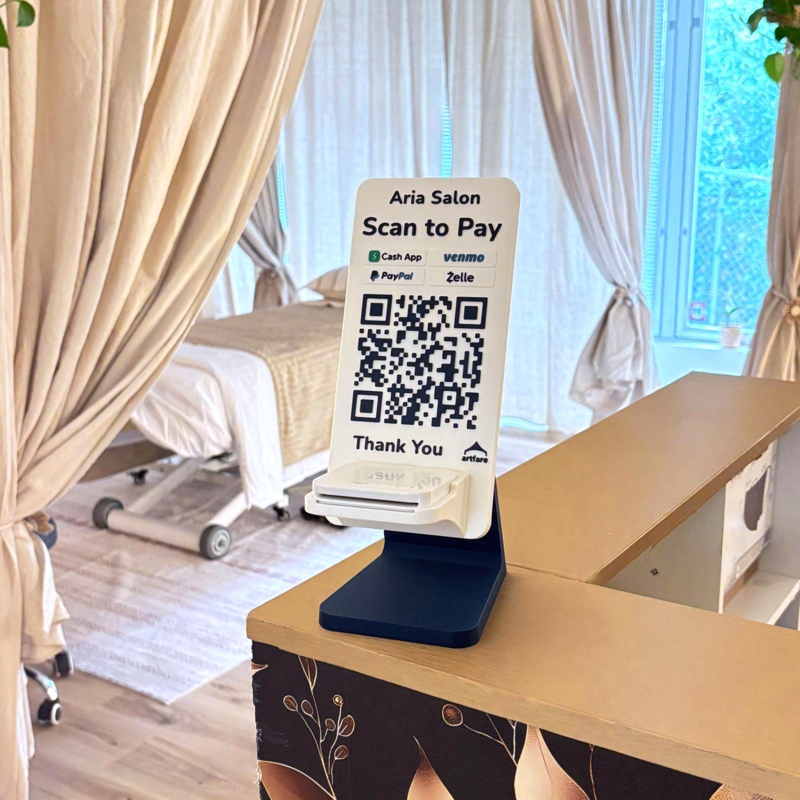 Square Reader Holder and QR Code Payment Sign with Business Card Dispenser