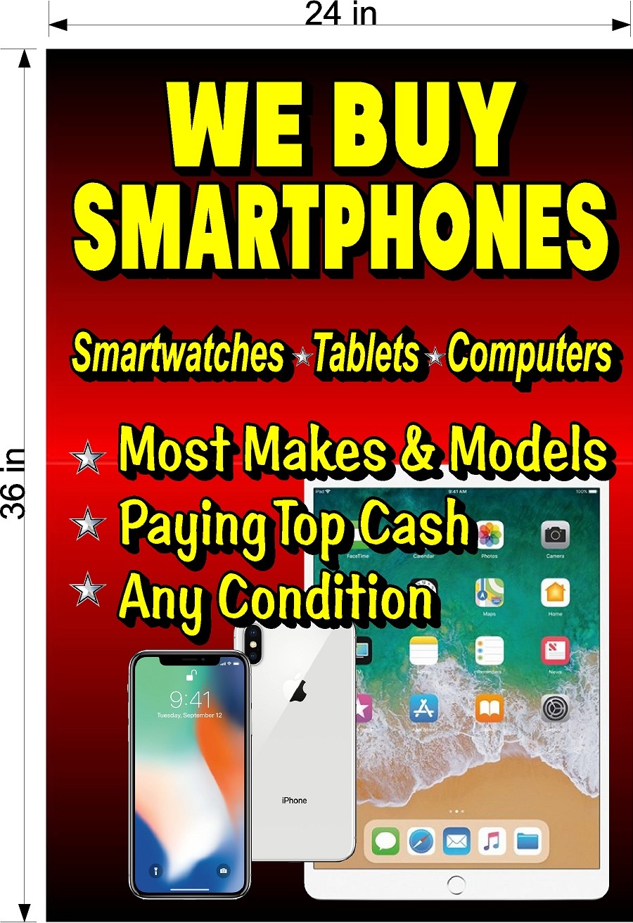 NEW! PERFORATED WINDOW VINYL DECAL 2′ X 3′ WE BUY SMARTPHONES SMART PHONES