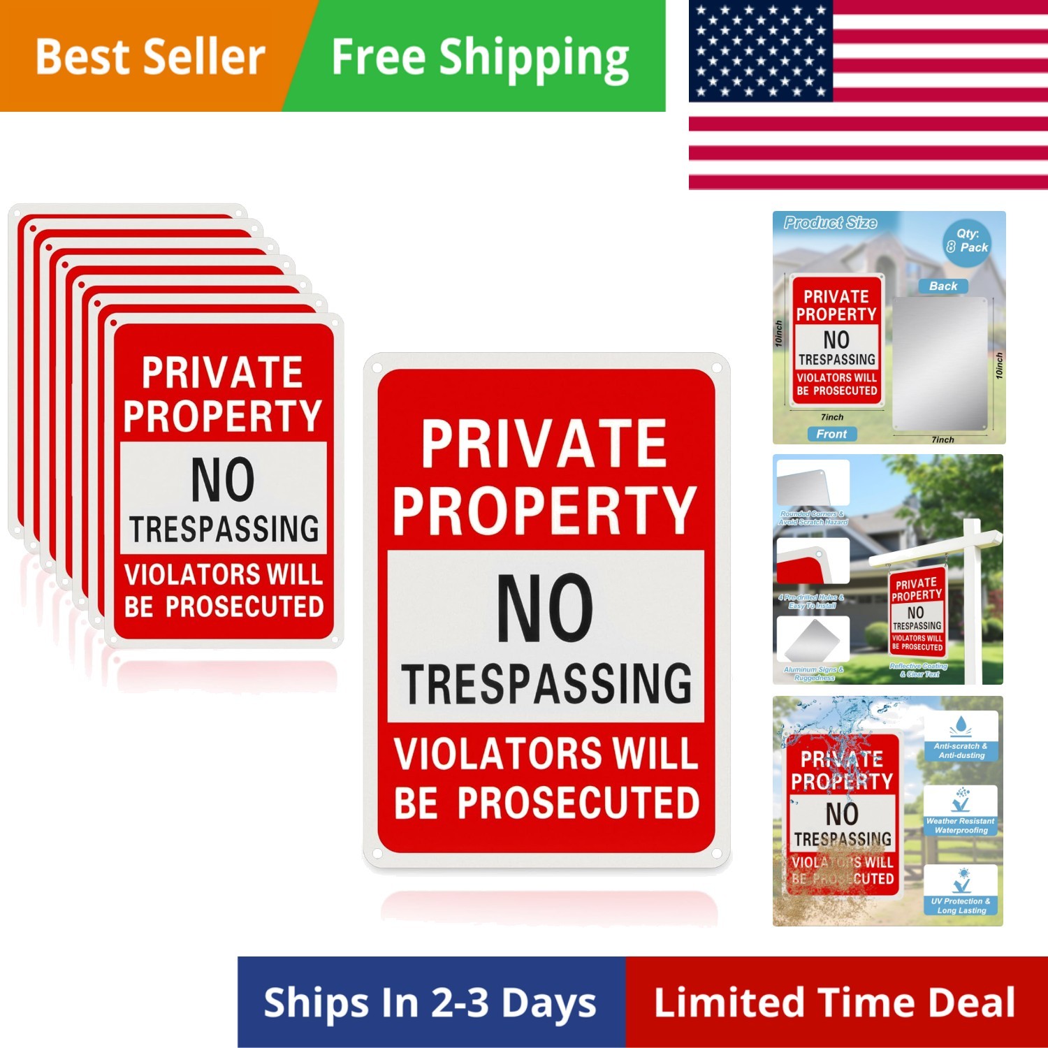8Pack Private Property No Trespassing Signs,10×7 Inch Rustproof UV Ink Alumin…