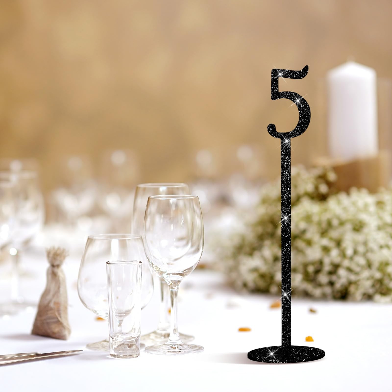 Black Glitter Wooden Wedding Banquet Event Table Number Sign With Base 20 PCS