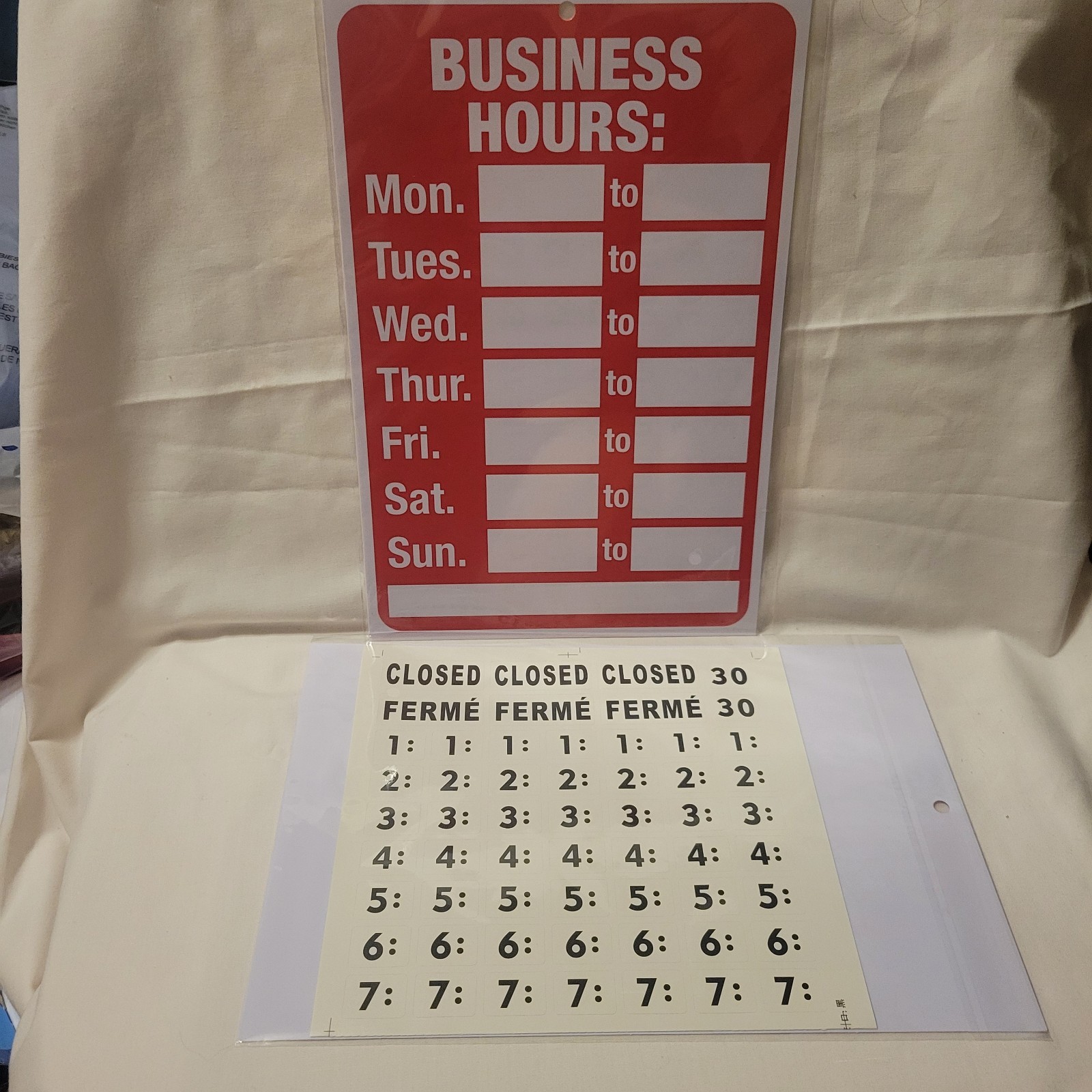 Lot of 3 Business Hours Sign Kits 8″x12″ with Number Stickers Retail Store