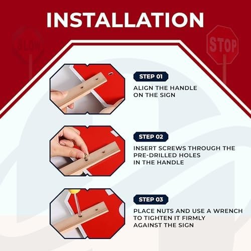 Handheld Stop Slow Sign 12×12 Double Sided Wooden Handle, Reflective Traffic