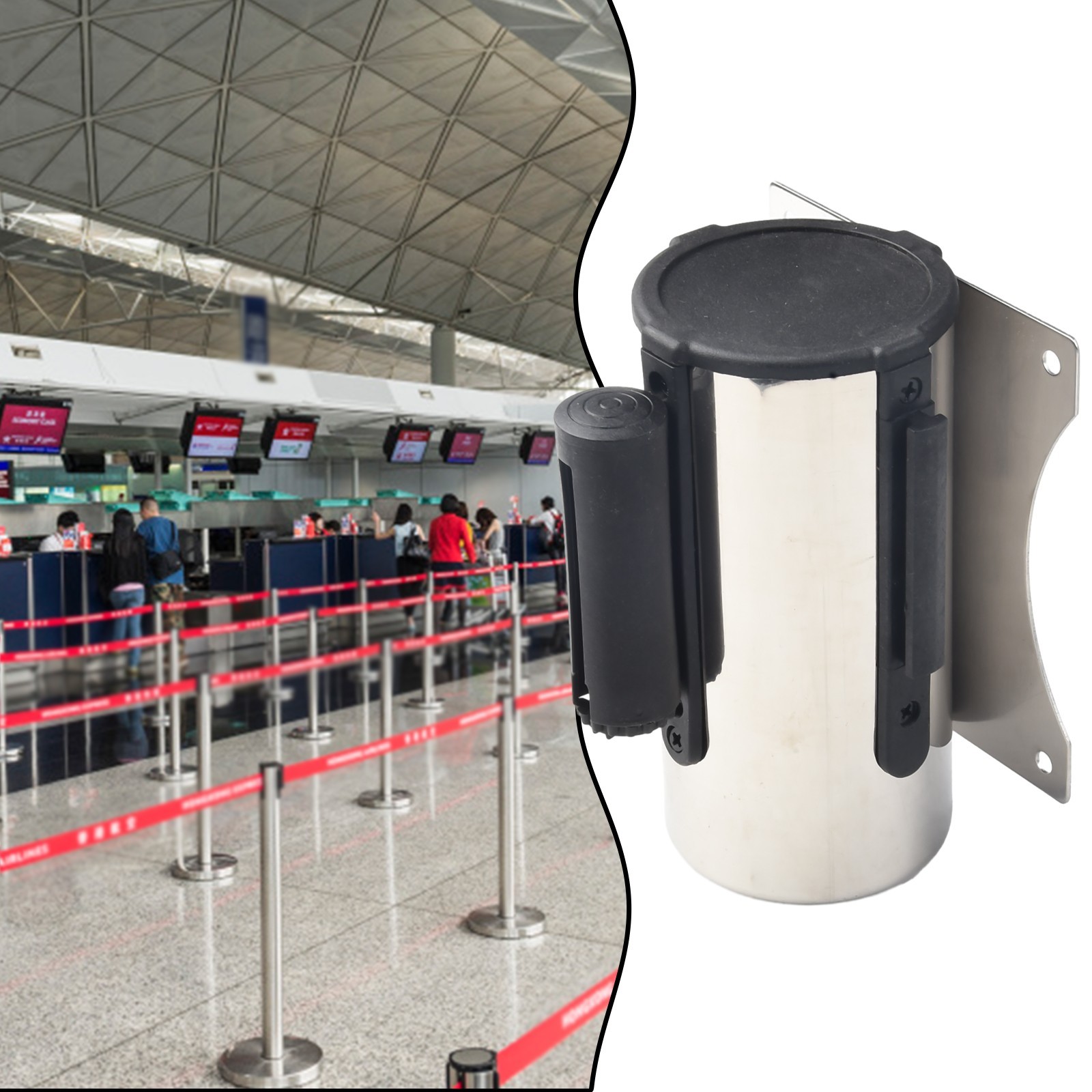 Crowd Control Stanchion with Retractable Tape and Stainless Steel Construction