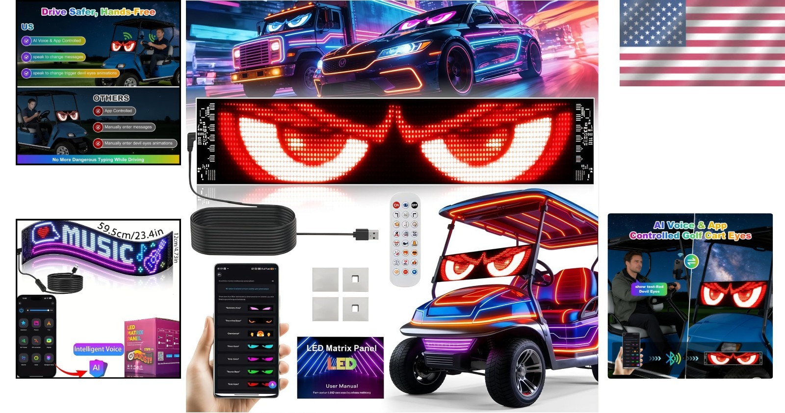 Programmable RGB LED Eyes for Cars – Animated, Voice-Controlled Windshield Decor
