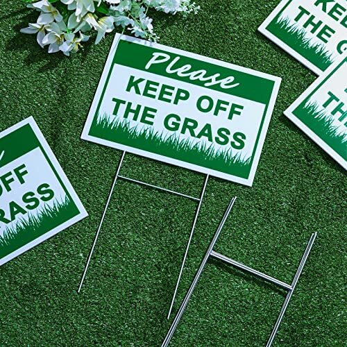 12 Pcs Keep Off Grass Sign with 12 Metal Stakes 8 x 12 Inch Plastic Stay Off