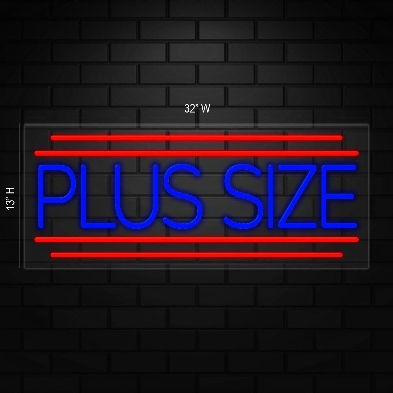 Plus Size Sign for Business Displays | LED Flex Neon | 32″W x 13″H x 1″D