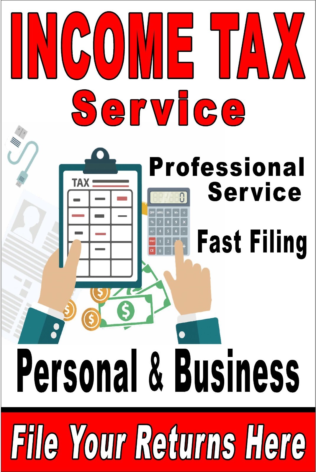 Income Tax Service Personal and Business taxes Advertising Poster Sign