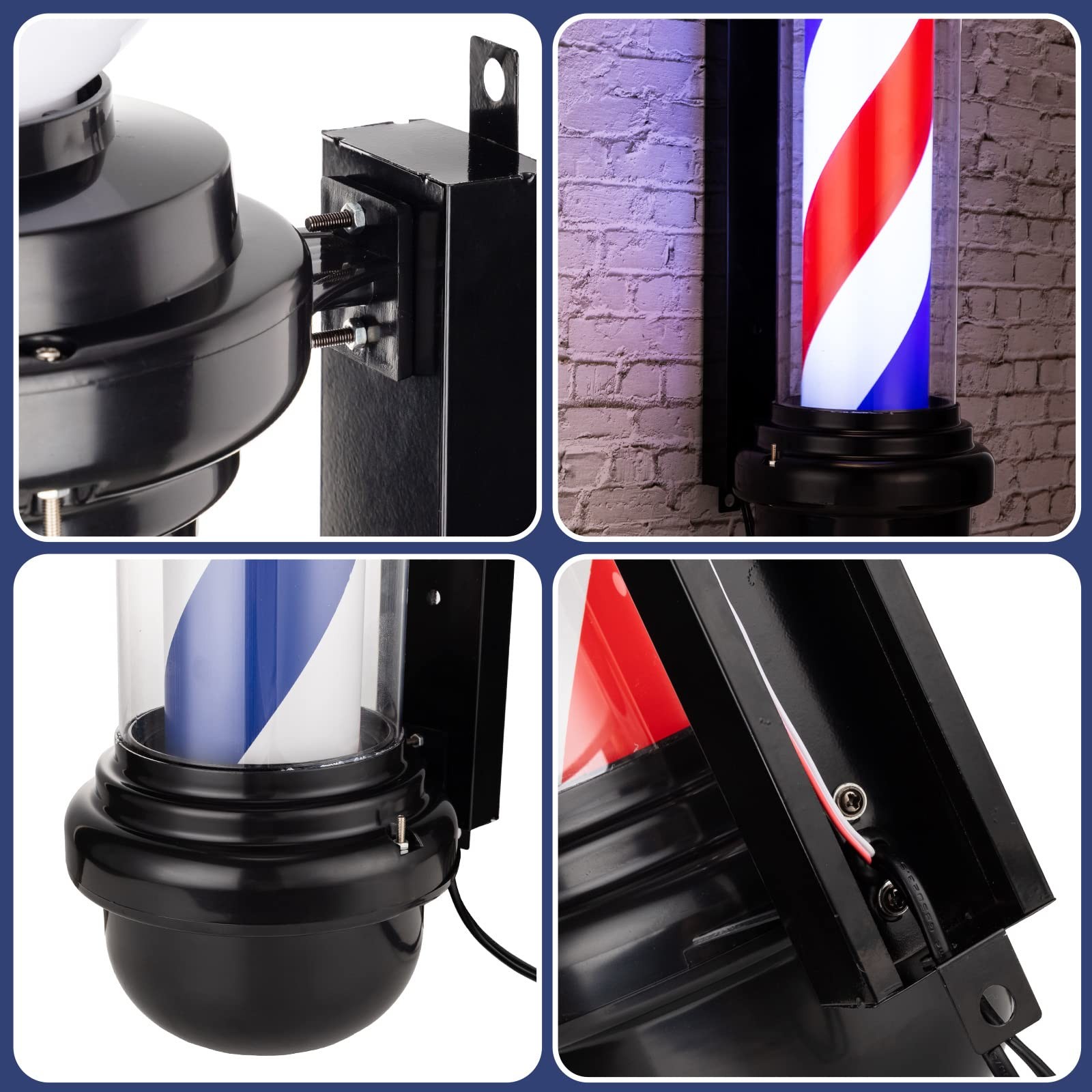 Noverlife 34In Barber Pole Led Sign Barber Shop Pole Red Blue White Stripes