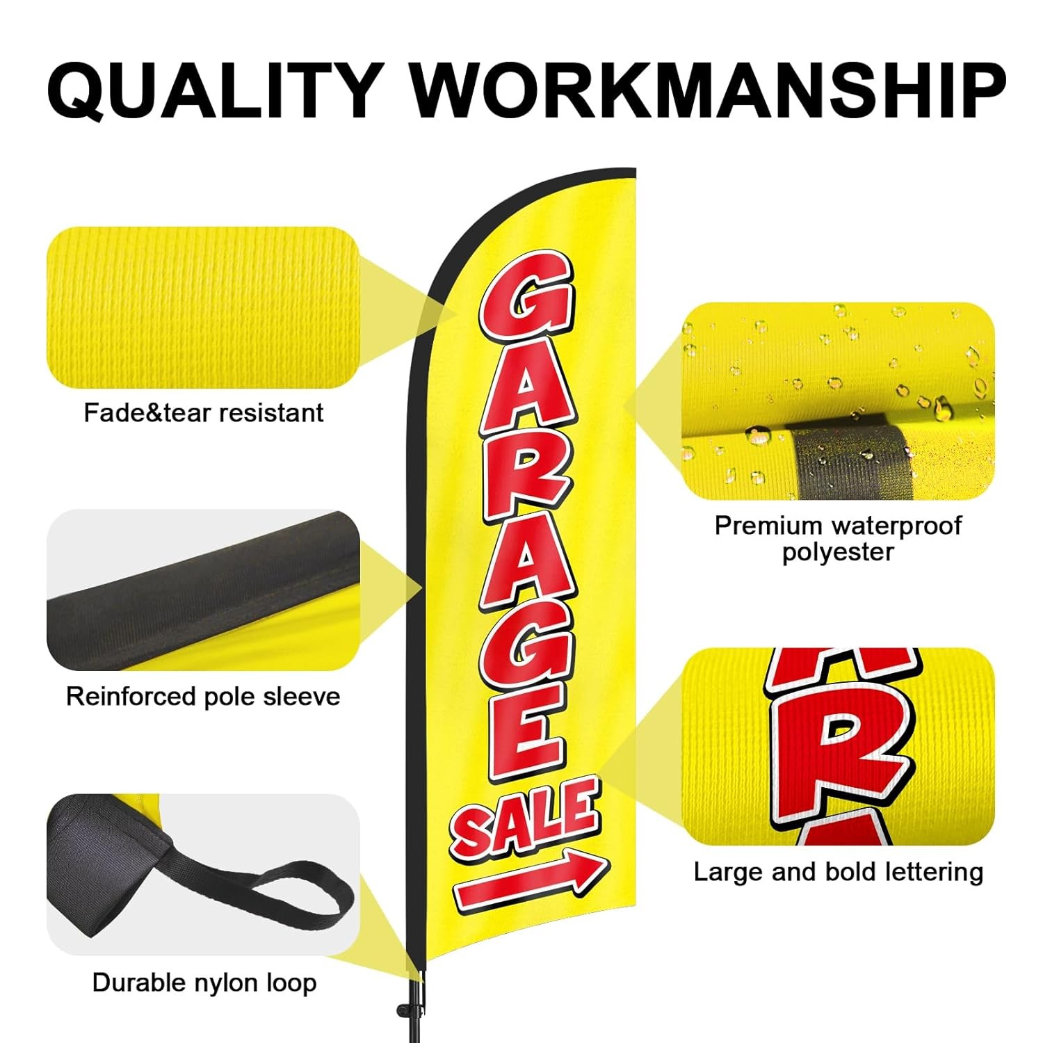Garage Sale Advertising Swooper Flag Banners, Feather Flags with Pole and Ground
