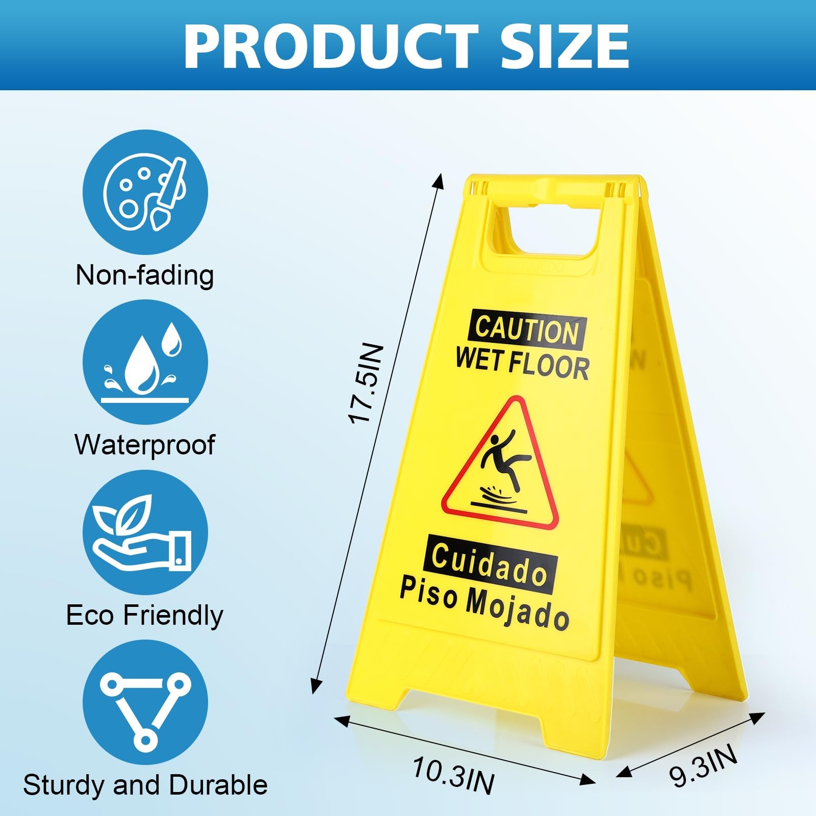 WOUSEDO 2-Pack Caution Wet Floor Sign,17.5″ Height,Bright Yellow Double-Sided…