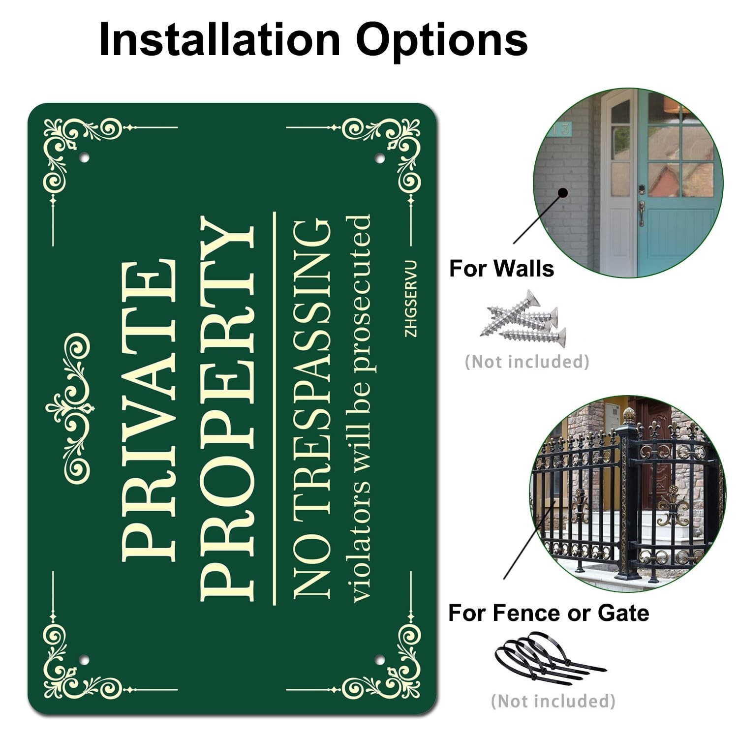 Private Property No Trespassing Signs, Christmas Elegant Design 12″ x 8″ Rust…