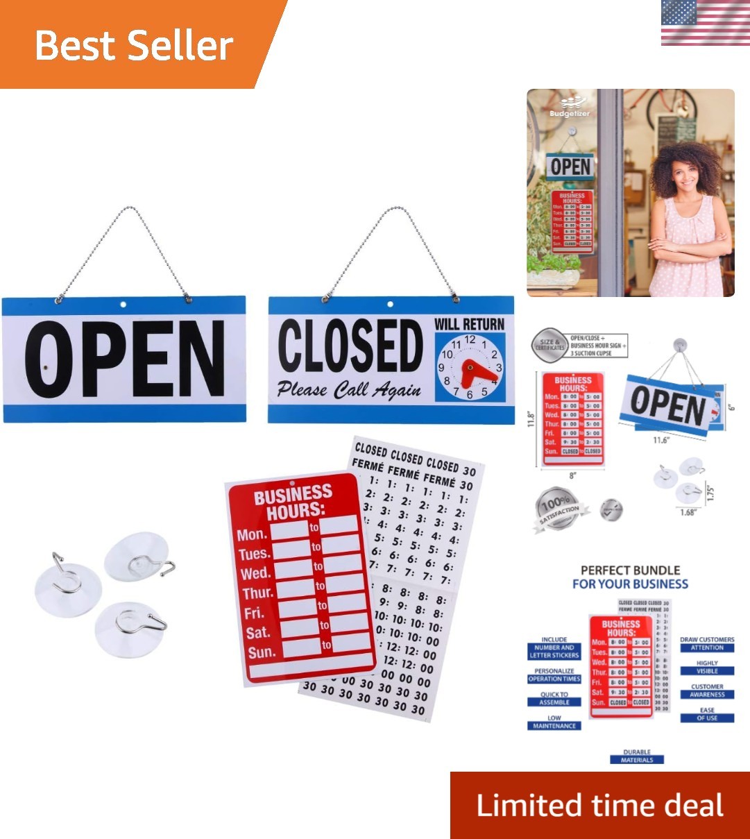 Customizable Open & Closed Business Hours Sign – Ideal for Retail & Cafes