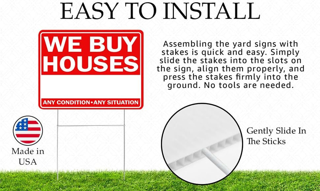 We Buy Houses Yard Sign Double Sided with Stake Large 17 Inch by 13 Inch Red (2)
