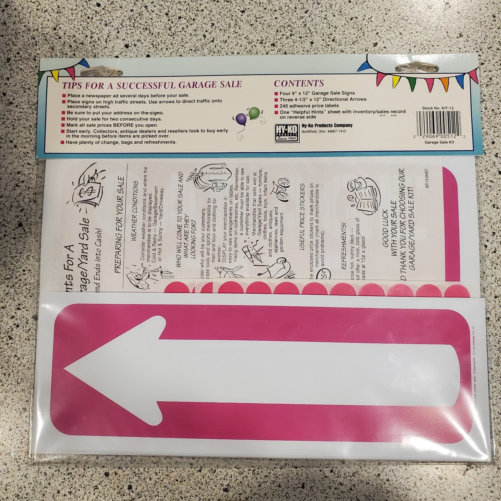 Hy-Ko Sign, Garage Sale Kit KIT-13 New In Plastic. Signs Arrows Prices Inventory