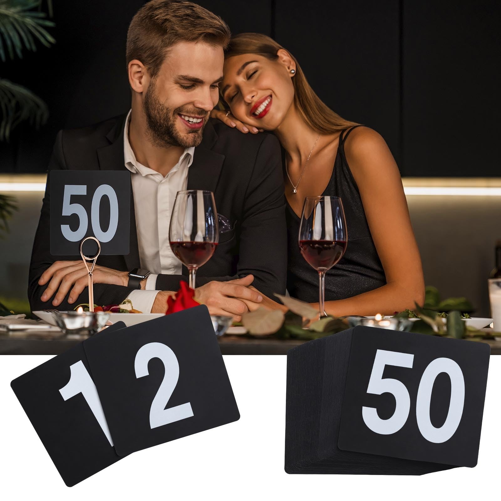 Table Number Cards 1-100, Double Sided Restaurant Table Numbers, 3.5″ Plastic.