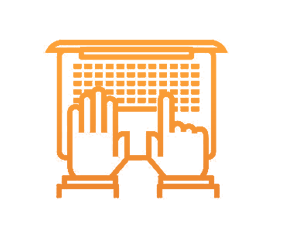 A 2D graphic of two hands typing on a keyboard in orange.